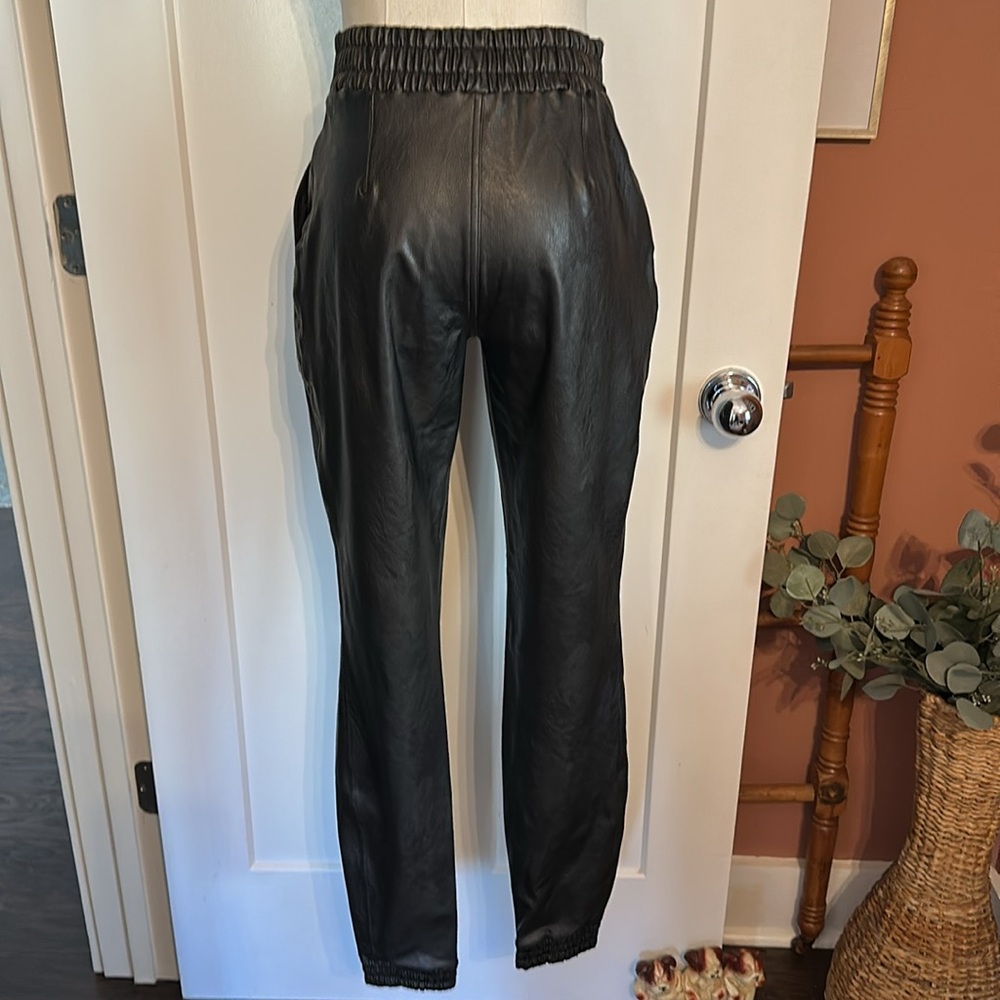 Spanx black faux leather pockets elastic waist & cuffs S pants joggers - Picture 9 of 15